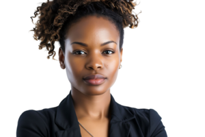 Portrait of african american business woman on isolated transparent background png