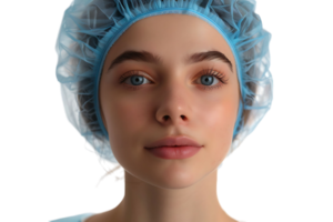 fechar acima do fêmea vestindo médico boné, obtendo pronto para enchimento injeção em isolado transparente fundo png