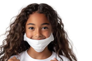 African school girl taking off face mask after the end of pandemic on isolated transparent background png