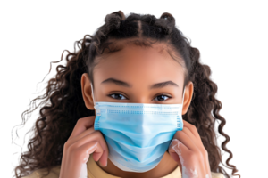 African school girl taking off face mask after the end of pandemic on isolated transparent background png