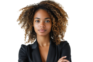 Portrait of african american business woman on isolated transparent background png