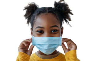 African school girl taking off face mask after the end of pandemic on isolated transparent background png