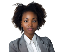 Portrait of african american business woman on isolated transparent background png