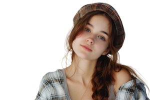 Pretty young woman at studio on isolated transparent background png