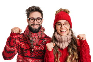 Portrait cheerful couple holding fists on isolated transparent background png