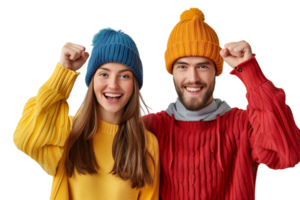 Portrait cheerful couple holding fists on isolated transparent background png