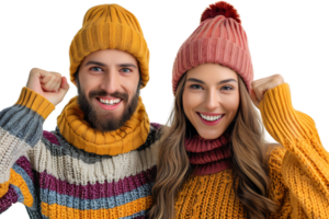 Portrait cheerful couple holding fists on isolated transparent background png