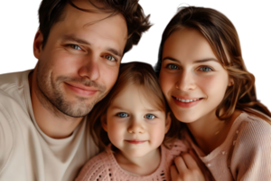 photo de adorable famille portrait gens caresse petit fille prendre selfie sur isolé transparent Contexte png