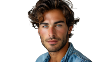 Portrait of handsome brunette man on isolated transparent background png