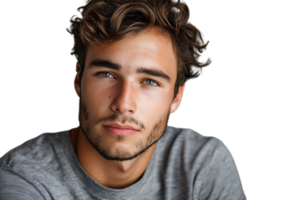 Portrait of handsome brunette man on isolated transparent background png