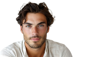 Portrait of handsome brunette man on isolated transparent background png