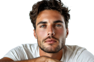 Portrait of handsome brunette man on isolated transparent background png