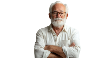 portret van een senior Mens staand Aan geïsoleerd transparant achtergrond png