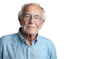 portret van een senior Mens staand Aan geïsoleerd transparant achtergrond png