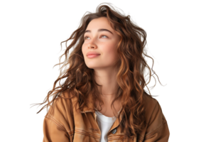 Young woman standing looking aside on isolated transparent background png