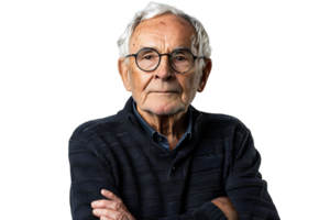 Porträt von ein Senior Mann Stehen auf isoliert transparent Hintergrund png