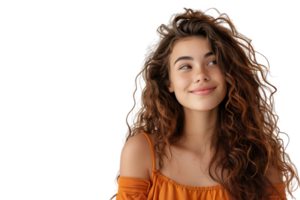 Young woman standing looking aside on isolated transparent background png