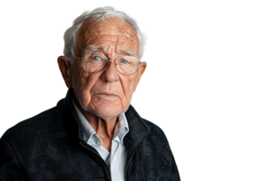 portret van een senior Mens staand Aan geïsoleerd transparant achtergrond png