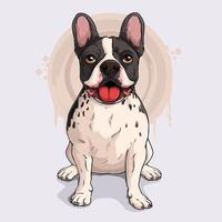 Hand drawn cute white dog breed French Bulldog sitting and panting, in full length isolated on white vector