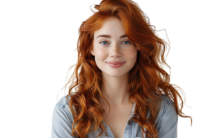 Portrait of young redhead woman smiling on isolated transparent background png