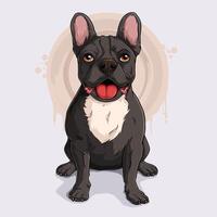 Hand drawn cute black dog breed French Bulldog sitting and panting, in full length isolated on white vector