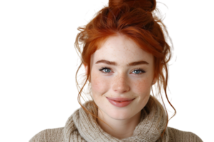 Portrait of young redhead woman smiling on isolated transparent background png