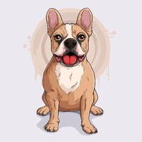 Hand drawn cute beige dog breed French Bulldog sitting and panting, in full length isolated on white vector