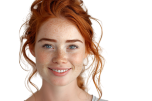 retrato do jovem ruiva mulher sorridente em isolado transparente fundo png