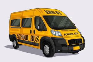 Hand drawn modern yellow school bus, elementary kids transport van, transport truck for students vector
