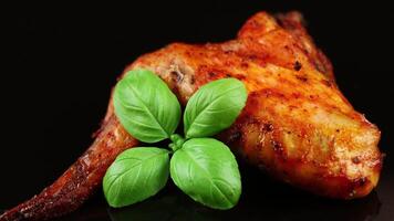 Baked chicken wings with basil. Roasted chicken wings with spicy sauce served basil leaves video