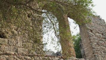 maarrint of maarrinto ruïnes van de Super goed basiliek in maarrint nationaal park, butrotum, albanië. triconch paleis Bij maarrint leven en dood van oude Romeins huis historisch middeleeuws Venetiaanse toren video