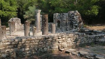 Butrint National Park, Buthrotum, Albania 05.03.2024 Butrint or Butrinto Ruins of the Great Basilica Triconch Palace at Butrint Life and death of ancient Roman house Historical medieval Venetian Tower video