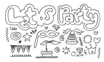 Let s party. Hand drawn cartoon illustration. Bright hand drawn lettering in circle for card, poster, banner. vector