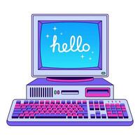 Retro computer isolated on white Hand drawn computer illustration. vector