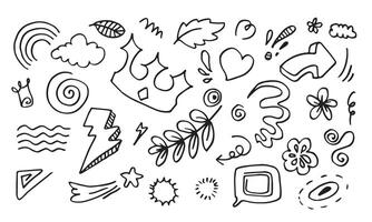 Hand drawn set doodle elements for concept design isolated on white background. vector