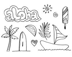 aloha mano dibujado linda garabatear ilustración. hawaiano diseño. vector