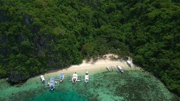 strand met boten Aan de eiland van de Filippijnen video