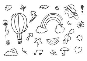 hand-drawn kids doodle set on white background. vector
