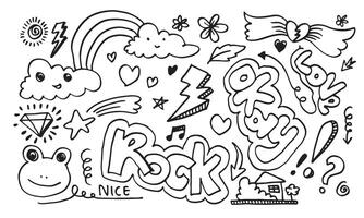 Set of cute doodle on white background.kids doodle. vector