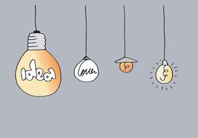 Hand drawn light bulb icons with concept of idea. Doodle style. vector