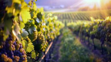 Lush vineyard bathed in sunlight with ripe fruit waiting to be harvested in the peak of summer photo