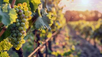 Lush vineyard bathed in sunlight with ripe fruit waiting to be harvested in the peak of summer photo