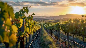 Lush vineyard bathed in sunlight with ripe fruit waiting to be harvested in the peak of summer photo
