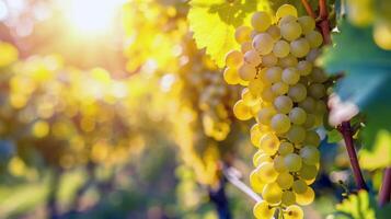 Lush vineyard bathed in sunlight with ripe fruit waiting to be harvested in the peak of summer photo