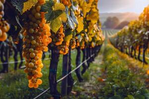 Lush vineyard bathed in sunlight with ripe fruit waiting to be harvested in the peak of summer photo