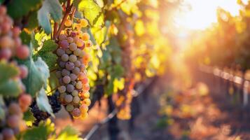 Lush vineyard bathed in sunlight with ripe fruit waiting to be harvested in the peak of summer photo