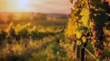 Lush vineyard bathed in sunlight with ripe fruit waiting to be harvested in the peak of summer photo