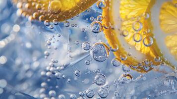 Refreshing glass of lemonade, condensation glistening in the summer heat photo