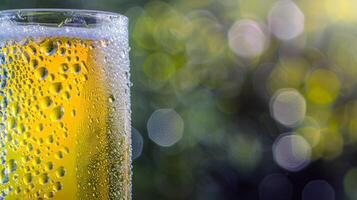 Refreshing glass of lemonade, condensation glistening in the summer heat photo