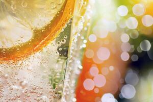 Refreshing glass of lemonade, condensation glistening in the summer heat photo